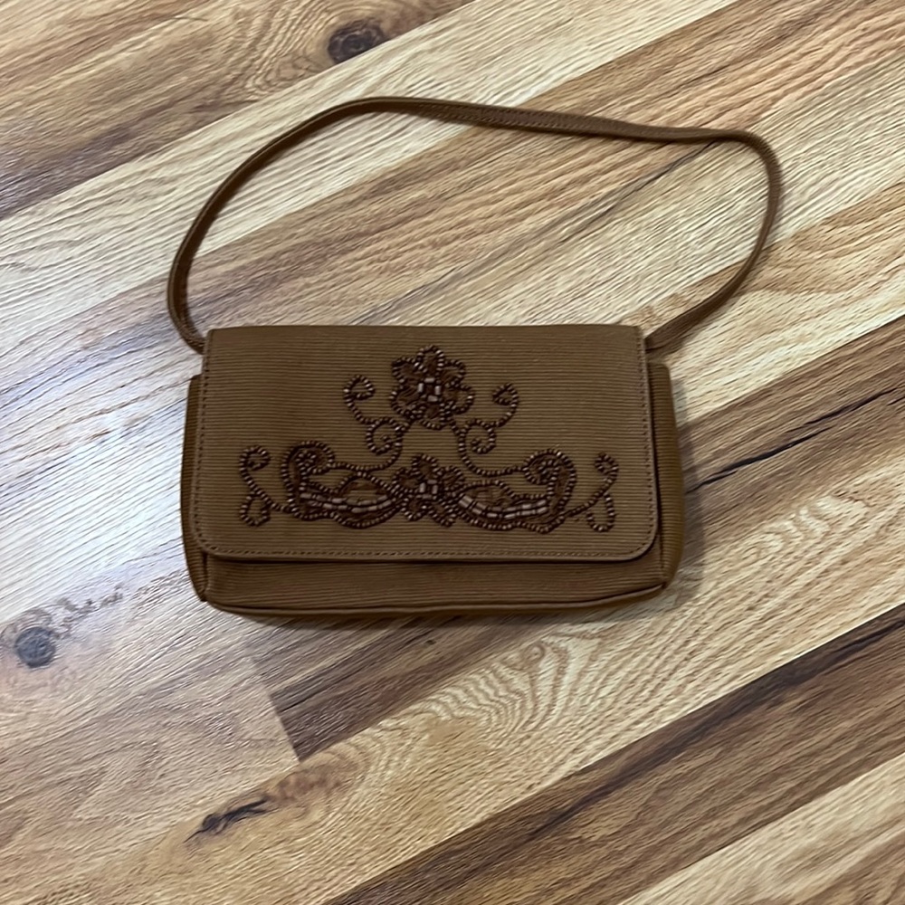Beaded tan mini bag